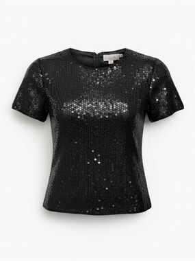 STUNNING! Laurence Kazar New York Black Silk Sequin Beaded Top – Size PXL